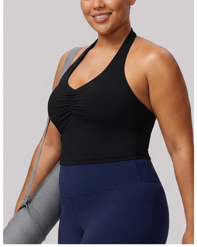 Singlets Sports Yoga Vest Women Fitness Tank Top Gym Open Back Bra Running Workout Halter FGBPOYP26011
