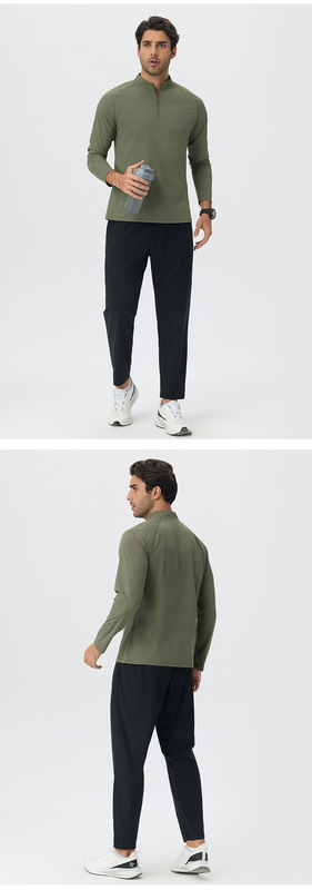 Men's Casual Long Sleeve Quick-drying Sports Running Pullover Half Zipper Solid Color EFGBYEL-61530
