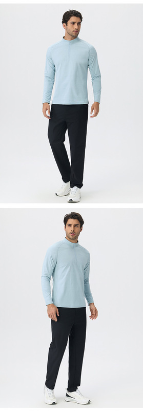 Men's Casual Long Sleeve Quick-drying Sports Running Pullover Half Zipper Solid Color EFGBYEL-61530