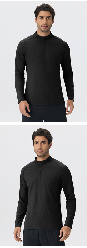 Men's Casual Long Sleeve Quick-drying Sports Running Pullover Half Zipper Solid Color EFGBYEL-61530