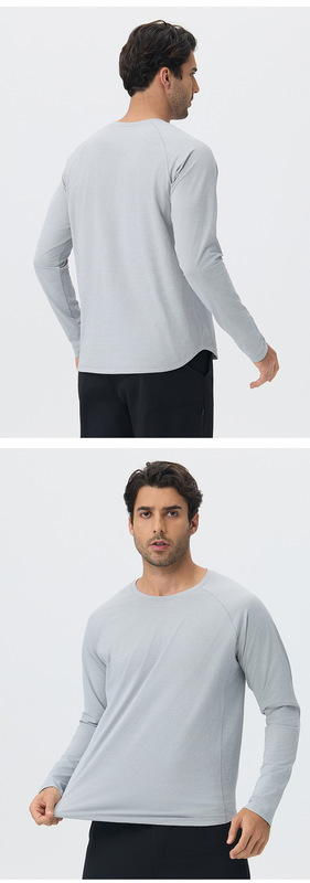 Solid Sports Long Sleeve Shirt Crew Neck Quick Drying Polyester Sports Yoga Fitness Running EFGBYEL-61529