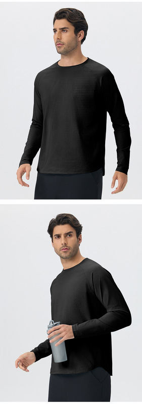 Solid Sports Long Sleeve Shirt Crew Neck Quick Drying Polyester Sports Yoga Fitness Running EFGBYEL-61529