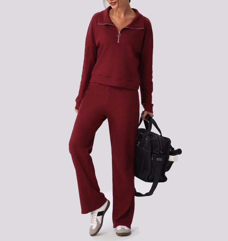 Loose Lady Sports Yoga Fitness Gym Workout Long Sleeves Tops and Pant Set for Women FGBYW596 KW463