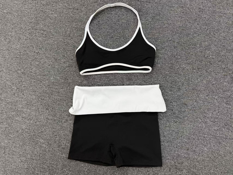 Beautiful Back Sports Bra with High-Elastic Halter Neck Fitness Shorts Yoga Wear Breathable Solid Pattern Sports Set FGBQS4583 2600