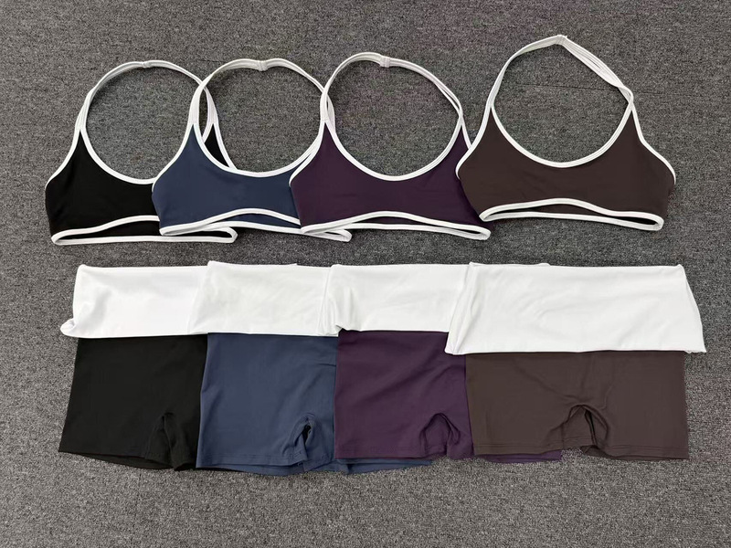 Beautiful Back Sports Bra with High-Elastic Halter Neck Fitness Shorts Yoga Wear Breathable Solid Pattern Sports Set FGBQS4583 2600