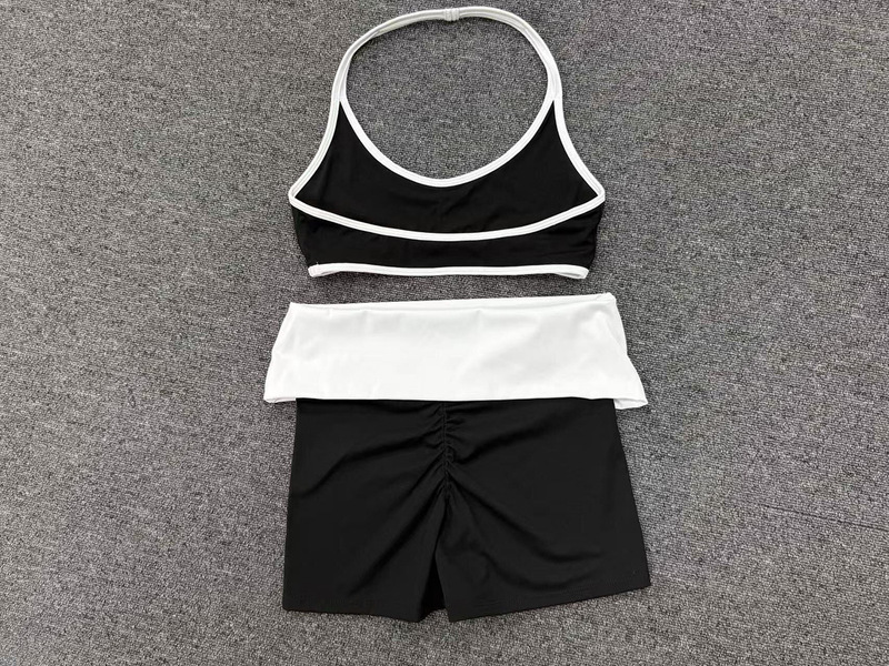 Beautiful Back Sports Bra with High-Elastic Halter Neck Fitness Shorts Yoga Wear Breathable Solid Pattern Sports Set FGBQS4583 2600