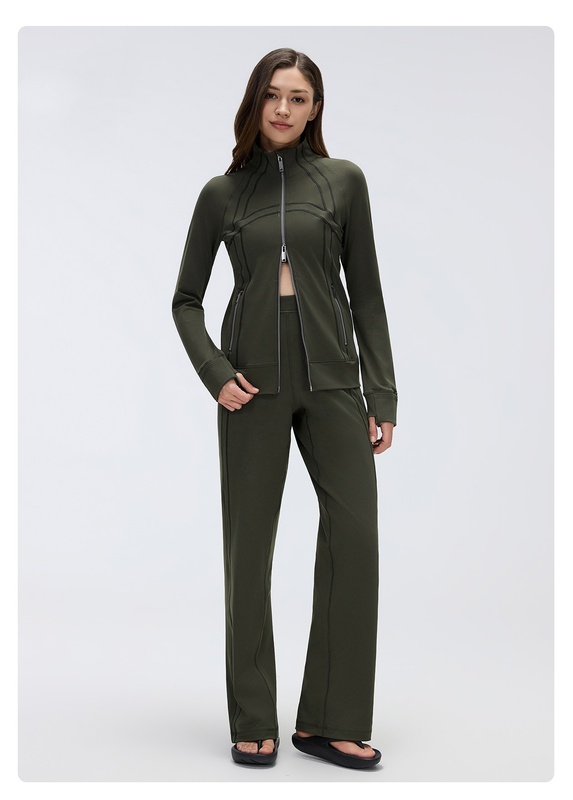 Yoga Set Jacket Pants Straight-Leg Pants 2-Piece Breathable Womens Gym FGBD26105 D26104
