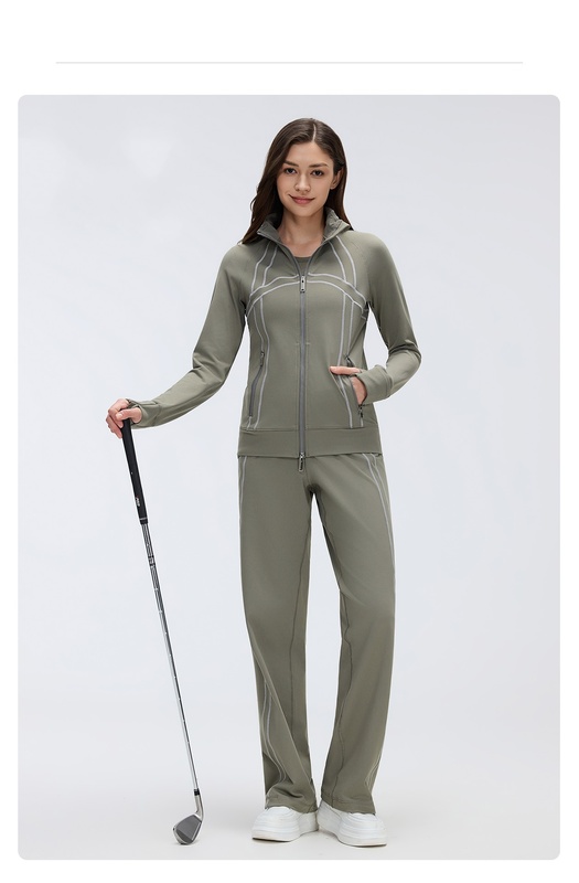 Yoga Set Jacket Pants Straight-Leg Pants 2-Piece Breathable Womens Gym FGBD26105 D26104