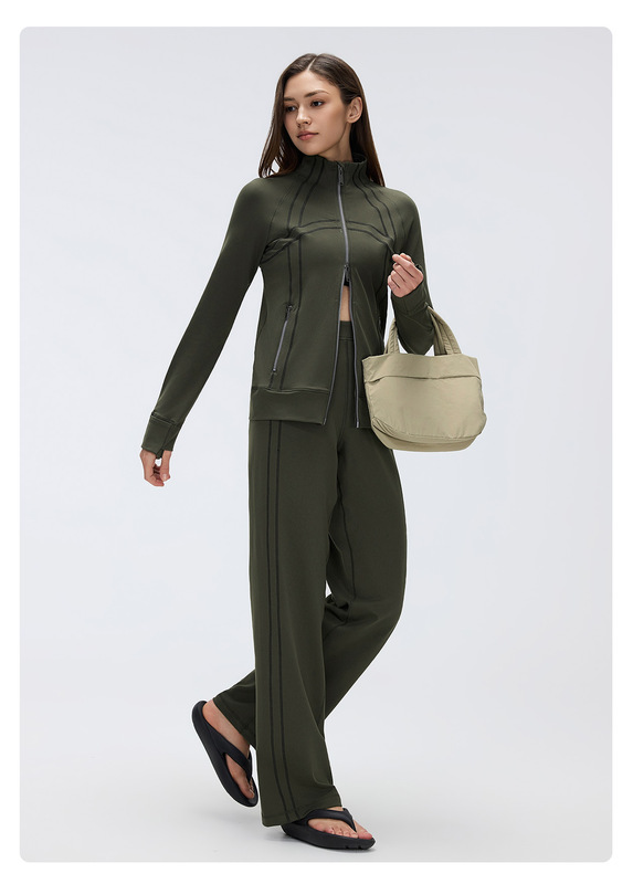Yoga Set Jacket Pants Straight-Leg Pants 2-Piece Breathable Womens Gym FGBD26105 D26104