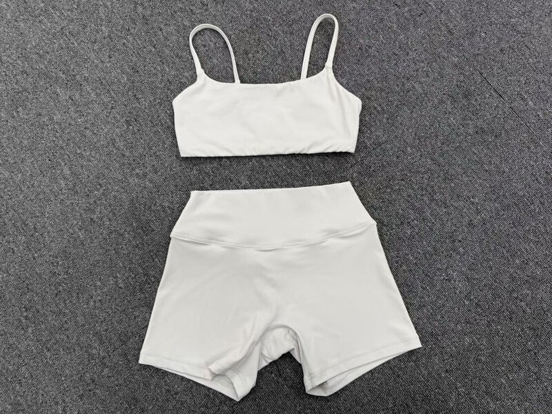 Women's Solid Color Yoga Clothing Set Fitness Bra Top Shorts Waist for Outdoor Sports FGBQS3599 5610