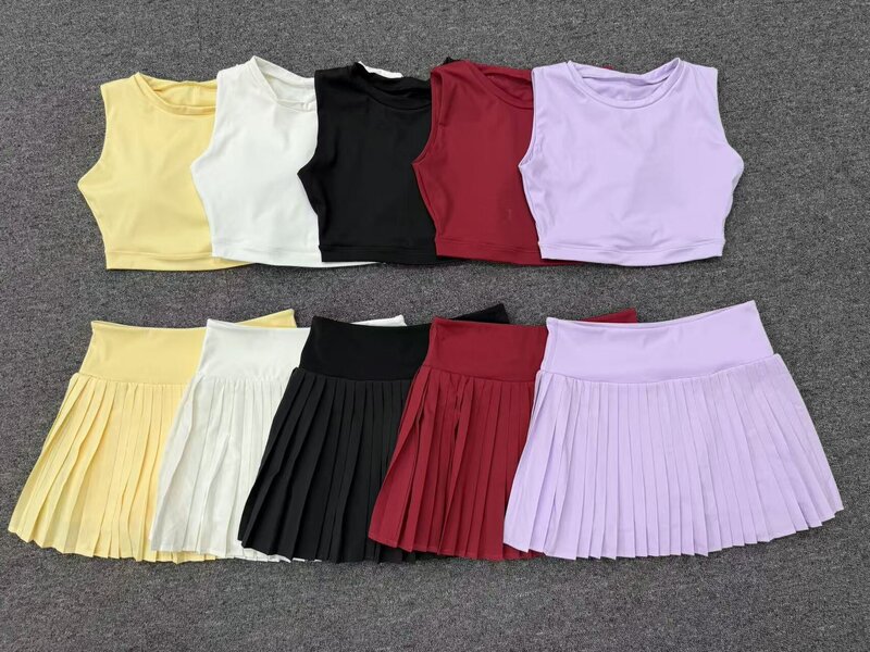 Quick Dry Skirts and Tank Tops Set Casual Sports Workout Fitness Tennis Wear 2 Piece Outfit for Women FGBQS7710 8181
