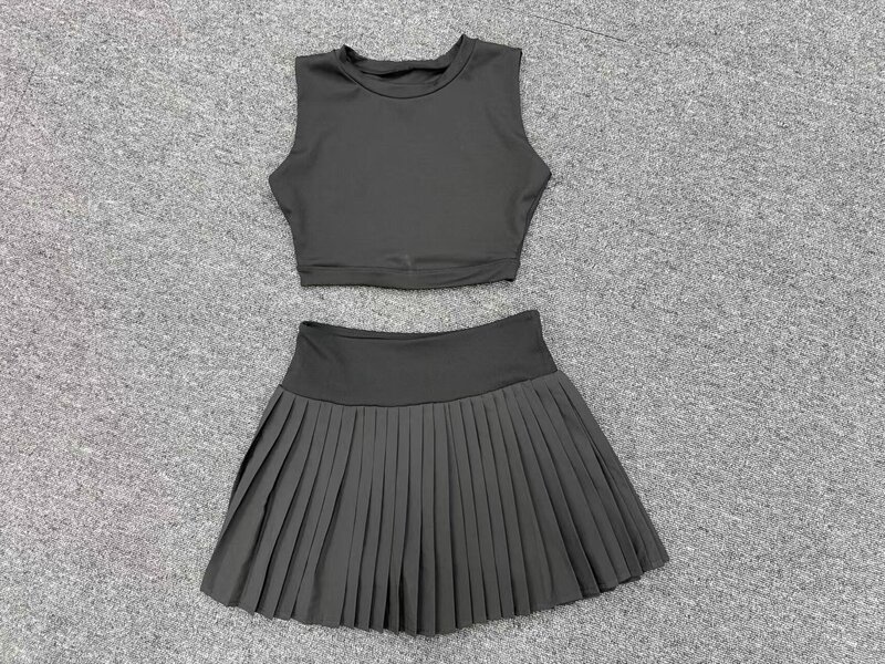 Quick Dry Skirts and Tank Tops Set Casual Sports Workout Fitness Tennis Wear 2 Piece Outfit for Women FGBQS7710 8181