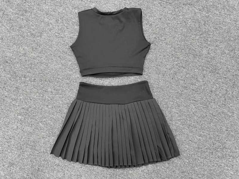 Quick Dry Skirts and Tank Tops Set Casual Sports Workout Fitness Tennis Wear 2 Piece Outfit for Women FGBQS7710 8181