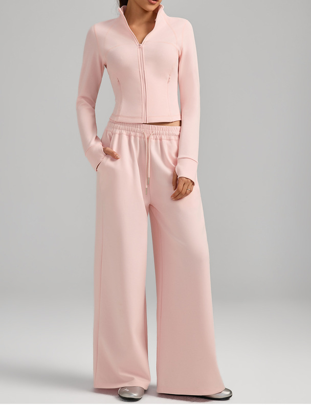 Women 2 Piece Yoga Set Pants Zip Solid Color Breathable Full Length Sports Wear Pockets FGBYEL62623 62343
