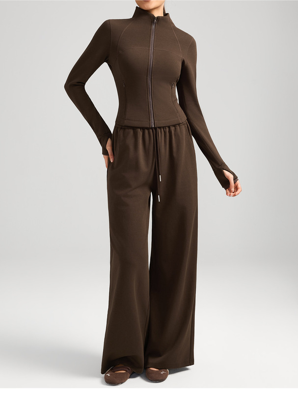 Women 2 Piece Yoga Set Pants Zip Solid Color Breathable Full Length Sports Wear Pockets FGBYEL62623 62343