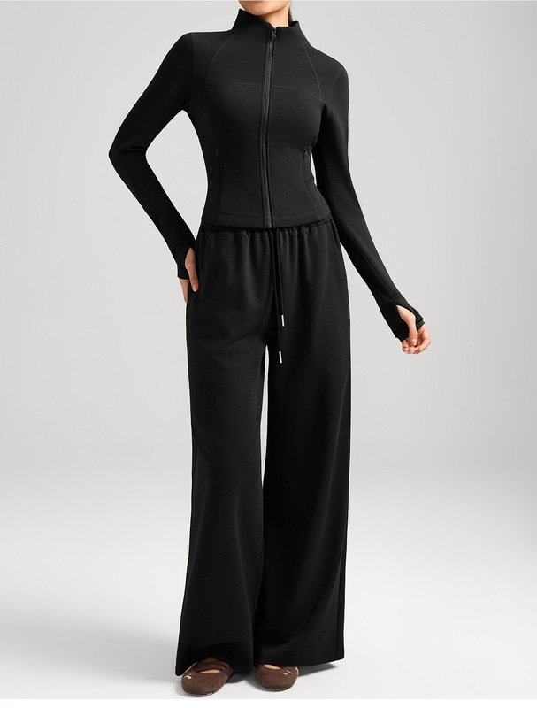 Women 2 Piece Yoga Set Pants Zip Solid Color Breathable Full Length Sports Wear Pockets FGBYEL62623 62343