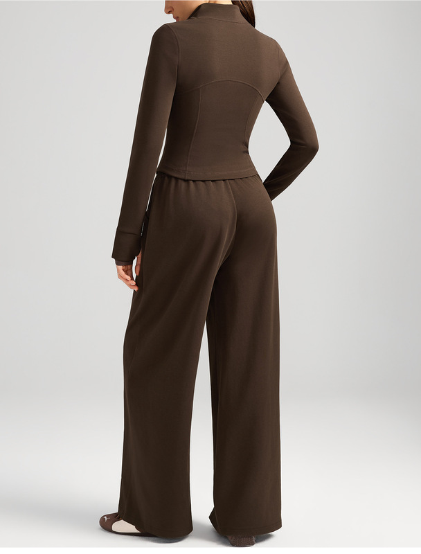 Women 2 Piece Yoga Set Pants Zip Solid Color Breathable Full Length Sports Wear Pockets FGBYEL62623 62343