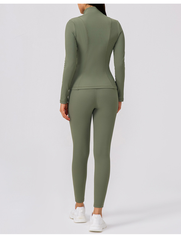 Solid Front Gym Clothing Long Sleeve Jacket Activewear High Waist Pants Workout Women Yoga Wear Set FGBYEL22619 22382
