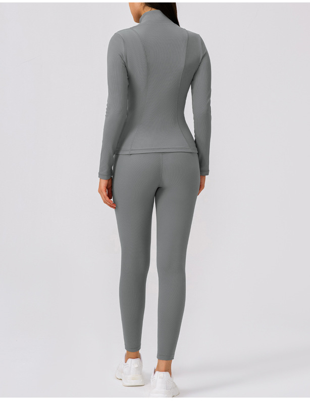 Solid Front Gym Clothing Long Sleeve Jacket Activewear High Waist Pants Workout Women Yoga Wear Set FGBYEL22619 22382