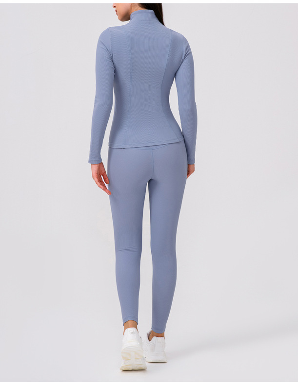 Solid Front Gym Clothing Long Sleeve Jacket Activewear High Waist Pants Workout Women Yoga Wear Set FGBYEL22619 22382