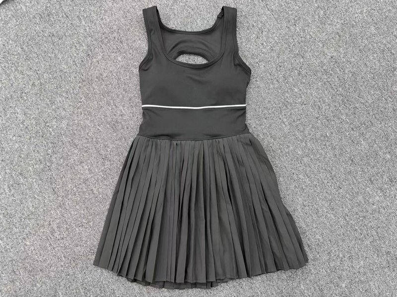 Women One Piece Tennis Dress Backless Square Neck Pleated Skirt Built Shorts Padded Quick Dry FGBQS21151