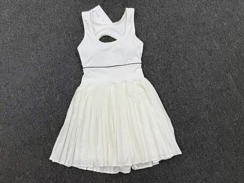 Women One Piece Tennis Dress Backless Square Neck Pleated Skirt Built Shorts Padded Quick Dry FGBQS21151