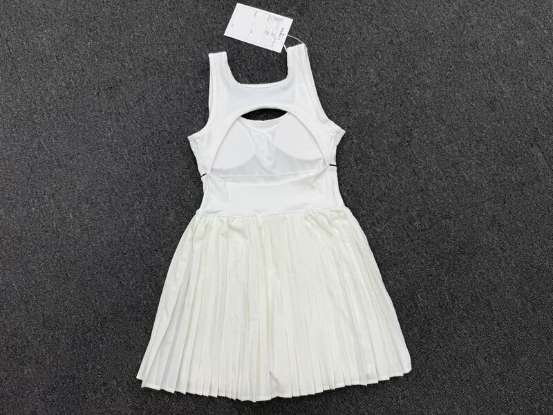 Women One Piece Tennis Dress Backless Square Neck Pleated Skirt Built Shorts Padded Quick Dry FGBQS21151
