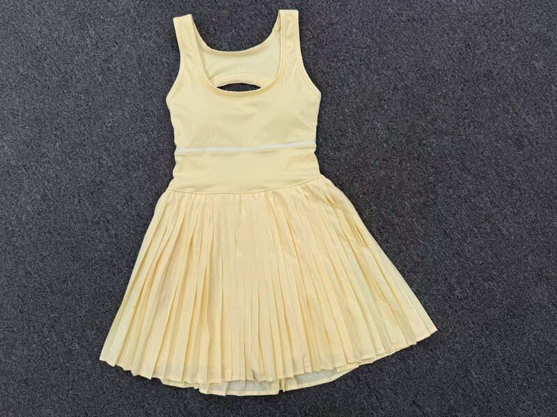 Women One Piece Tennis Dress Backless Square Neck Pleated Skirt Built Shorts Padded Quick Dry FGBQS21151