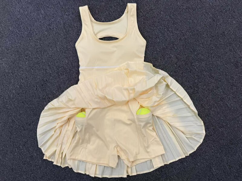 Women One Piece Tennis Dress Backless Square Neck Pleated Skirt Built Shorts Padded Quick Dry FGBQS21151