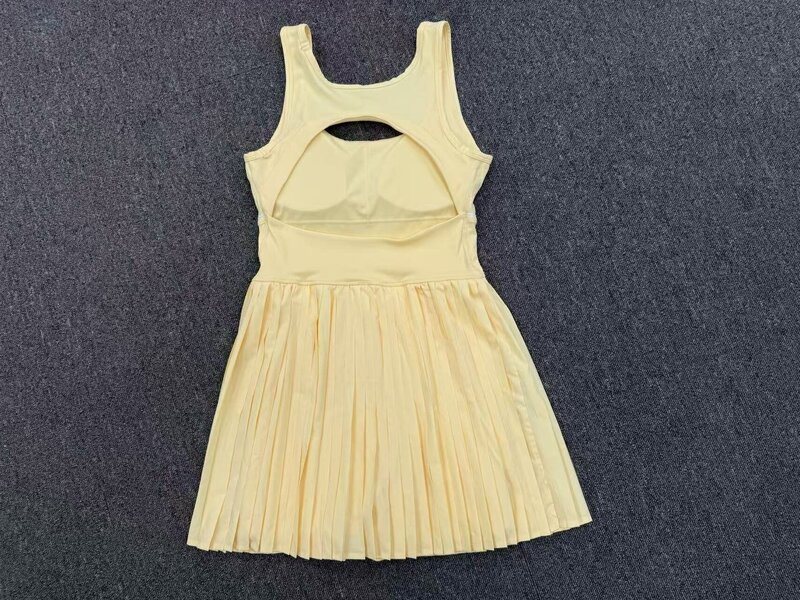Women One Piece Tennis Dress Backless Square Neck Pleated Skirt Built Shorts Padded Quick Dry FGBQS21151