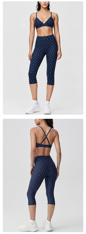 High Quality Quick Dry Activewear Polka Dot Print Bra Set Elasticity 3 Piece Women's Yoga Set FGBB3086 K7012 K7013