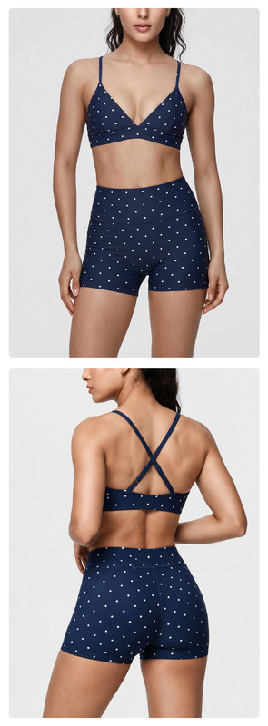 High Quality Quick Dry Activewear Polka Dot Print Bra Set Elasticity 3 Piece Women's Yoga Set FGBB3086 K7012 K7013