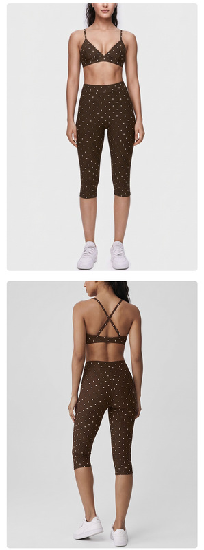 High Quality Quick Dry Activewear Polka Dot Print Bra Set Elasticity 3 Piece Women's Yoga Set FGBB3086 K7012 K7013