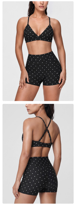 High Quality Quick Dry Activewear Polka Dot Print Bra Set Elasticity 3 Piece Women's Yoga Set FGBB3086 K7012 K7013