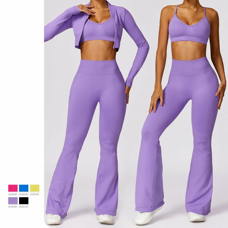 Seamless 3-Piece Yoga Set: Sports Bra, Jacket, and Leggings FGBTZ7502
