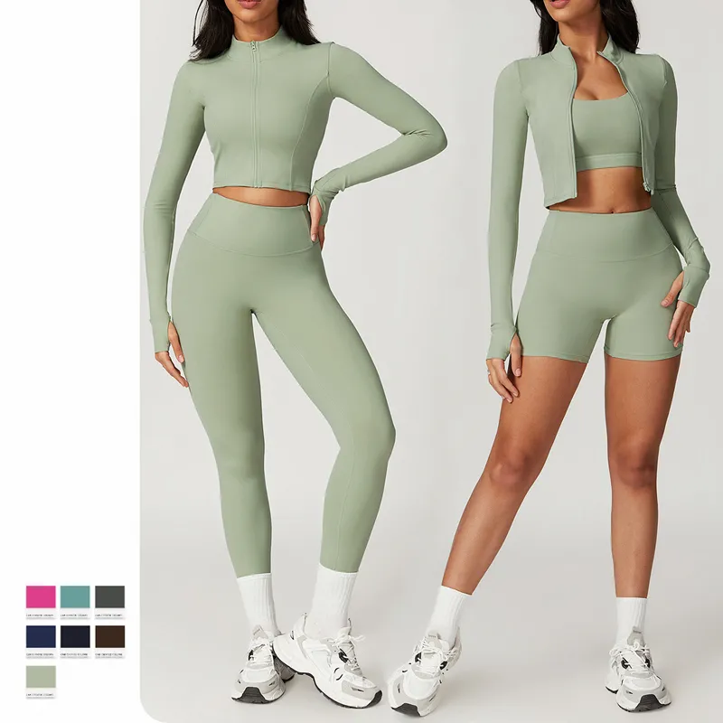 Women's 4-Piece Yoga Set: Sports Bra, Jacket, Shorts, and Pants FGBTZ8047-3 TZ8047-4