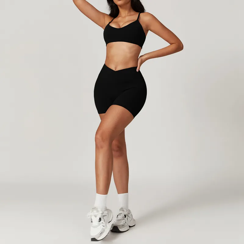 Women's 4-Piece Yoga Set: Sports Bra, Short Sleeve Top, Shorts, and Pants FGBTZ8799