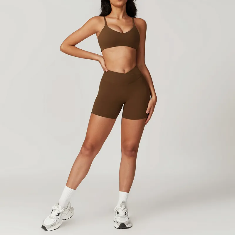 Women's 4-Piece Yoga Set: Sports Bra, Short Sleeve Top, Shorts, and Pants FGBTZ8799