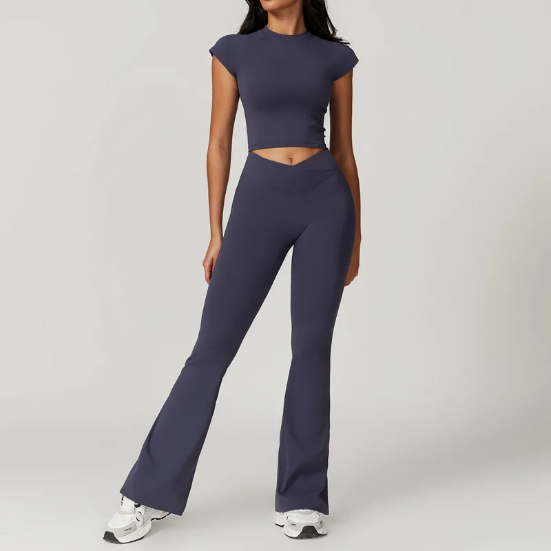 Women's 4-Piece Yoga Set: Sports Bra, Short Sleeve Top, Shorts, and Pants FGBTZ8799