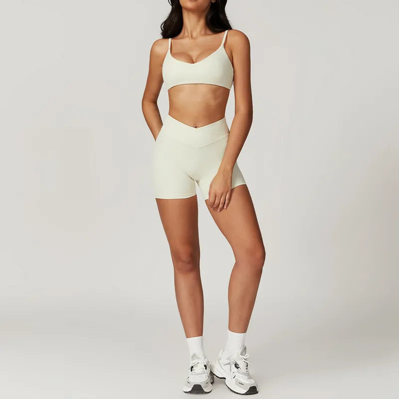 Women's 4-Piece Yoga Set: Sports Bra, Short Sleeve Top, Shorts, and Pants FGBTZ8799