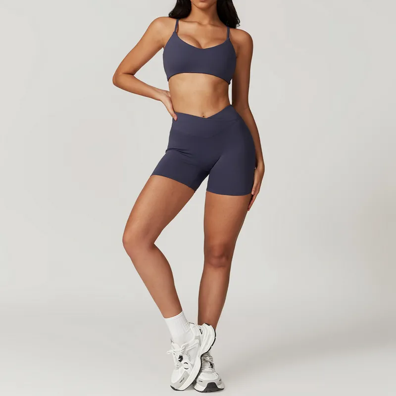 Women's 4-Piece Yoga Set: Sports Bra, Short Sleeve Top, Shorts, and Pants FGBTZ8799