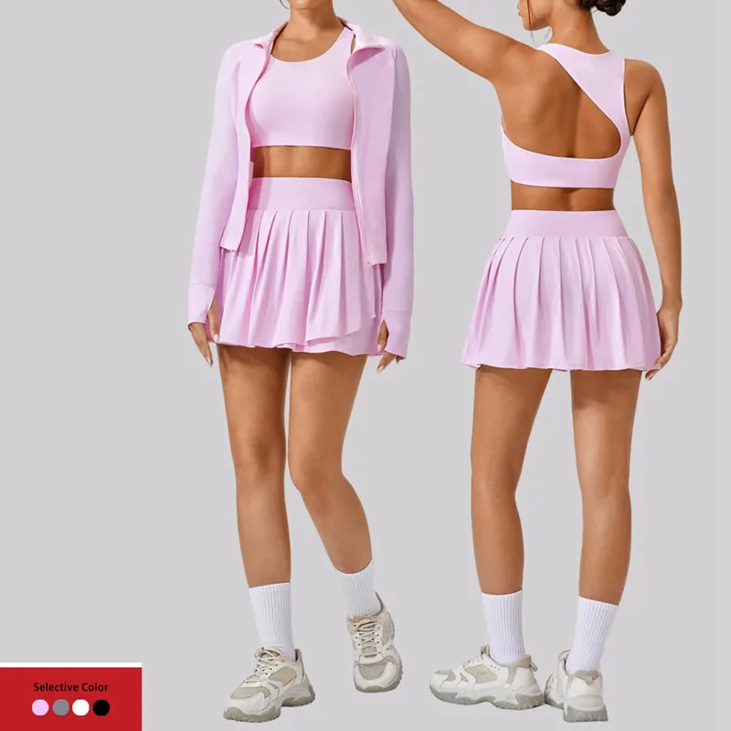 Women's 3-Piece Yoga Set: Sports Bra, Skirt, and Jacket FGBYW306+KW309-YW514+KW309