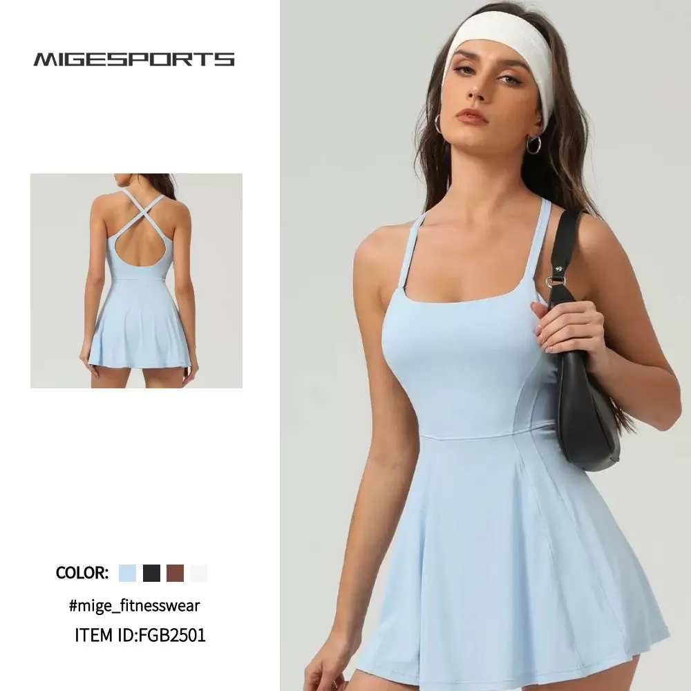 Women's Tennis Skirt Sexy Beautiful Back Yoga Dress FGB2501