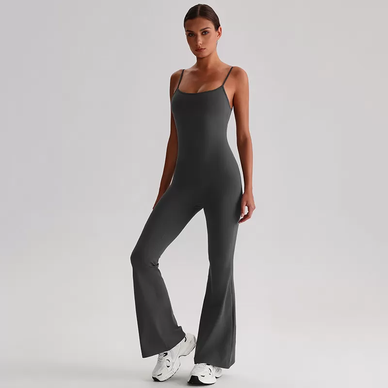 High Quality Spandex Nylon Sleeveless Yoga Flare Jumpsuits FGB8031