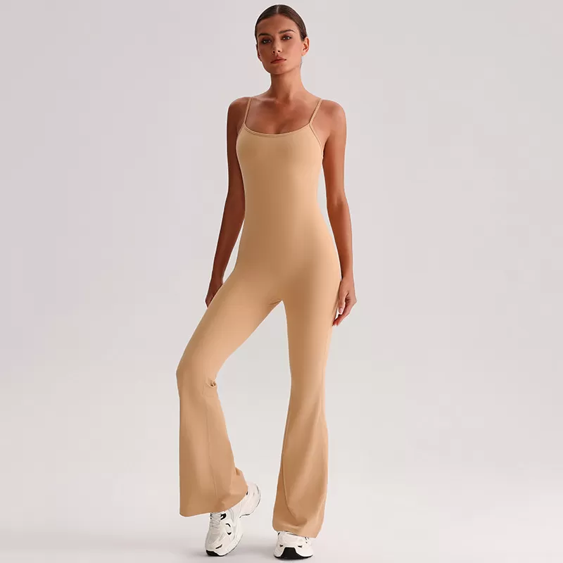 High Quality Spandex Nylon Sleeveless Yoga Flare Jumpsuits FGB8031