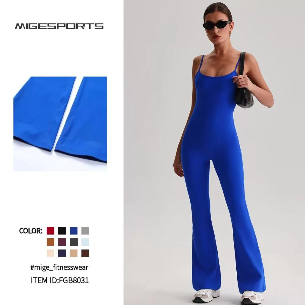 High Quality Spandex Nylon Sleeveless Yoga Flare Jumpsuits FGB8031