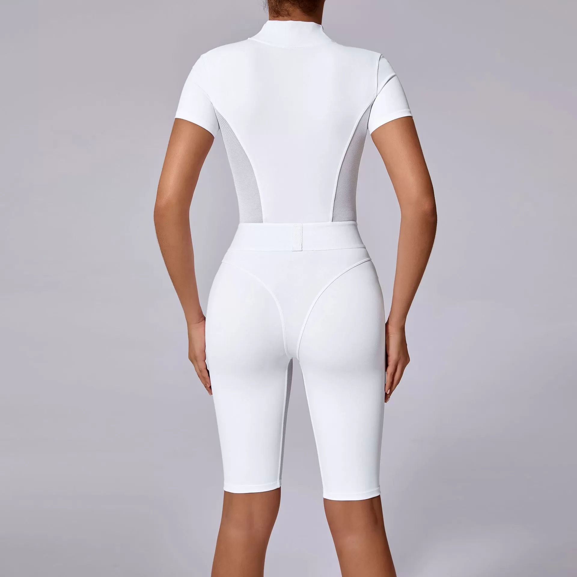 Women's Fitness Short Sleeve Jumpsuit With Zipper FGB41180
