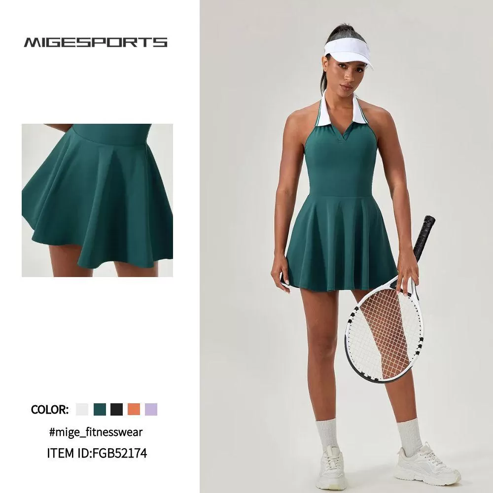 Women's Quick Dry Halter Neck Yoga Tennis Dress  FGB52174