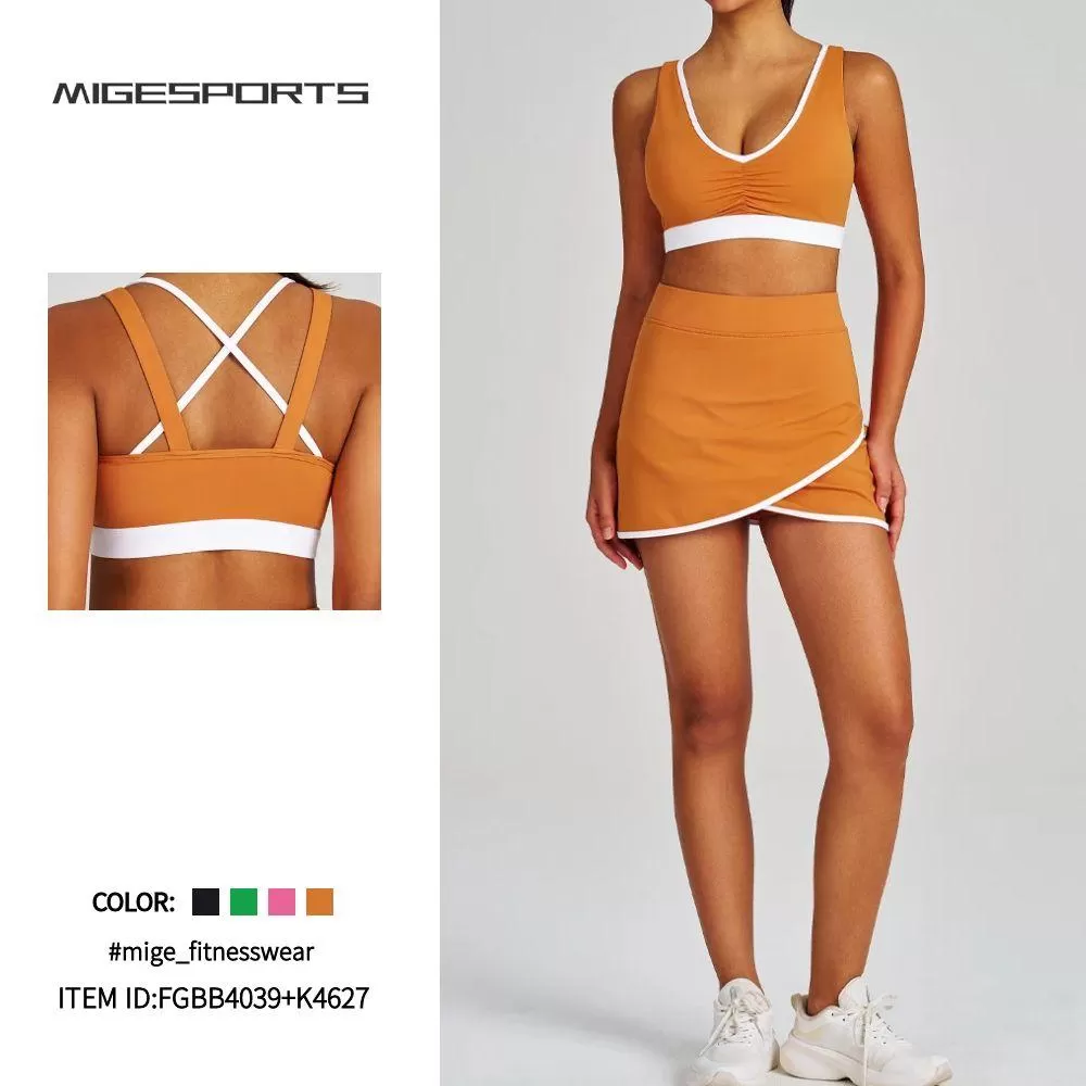 Women's Yoga Sports Bra And 2 in 1 Skirts Tennis Set FGBB4039+K4627