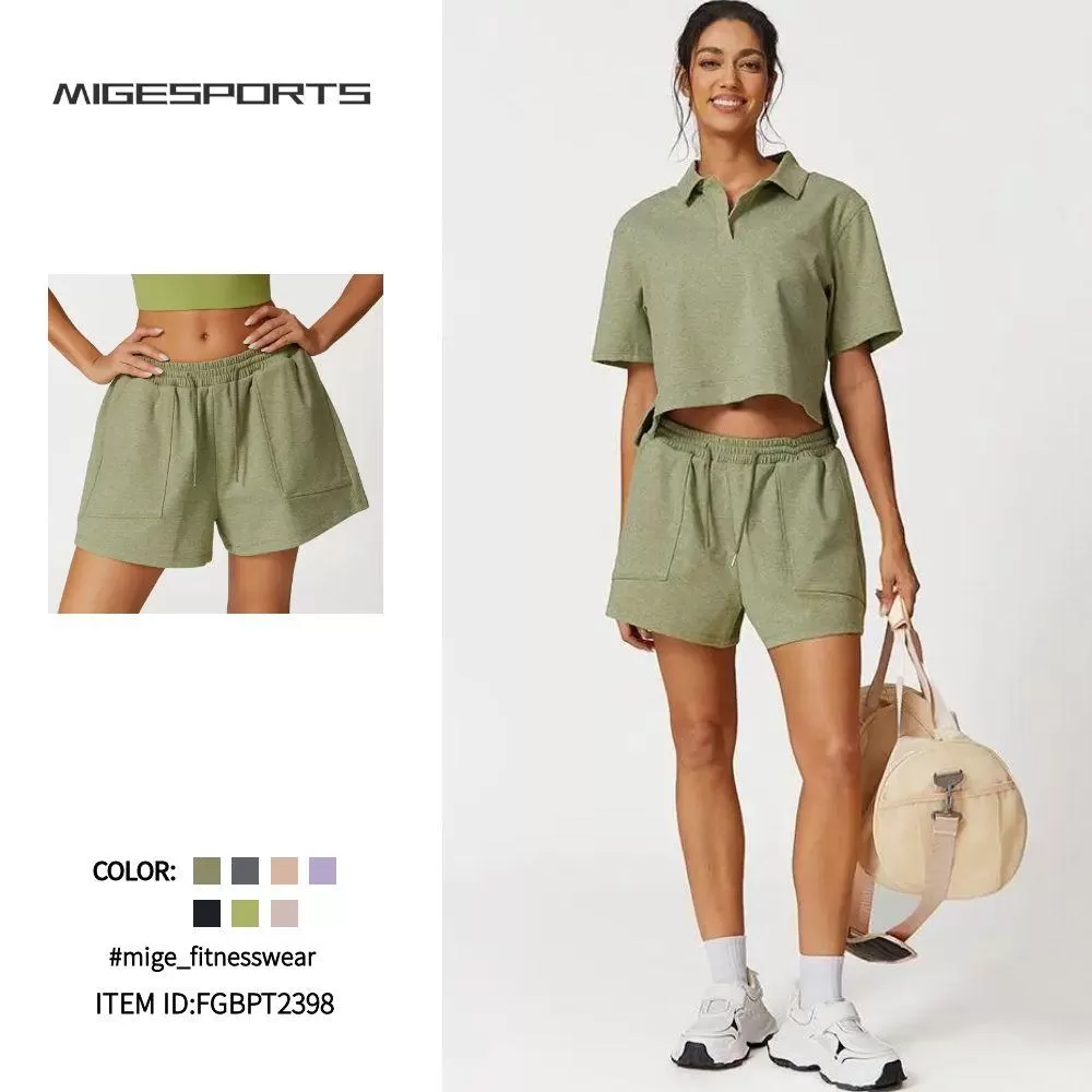 Women's Workout 4 Piece Short Sleeve Shorts Singlet Yoga Wear Sets FGBPT2398